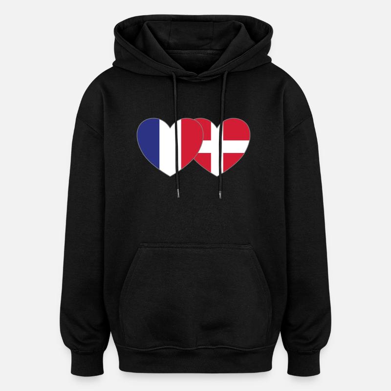 Drapeau France Danemark Coeur - Sweat à capuche oversize unisexe - noir
