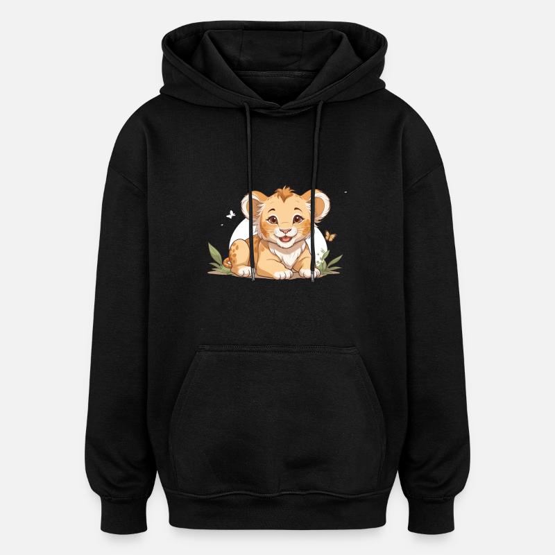 Lionceau avec des papillons - Sweat à capuche oversize unisexe - noir