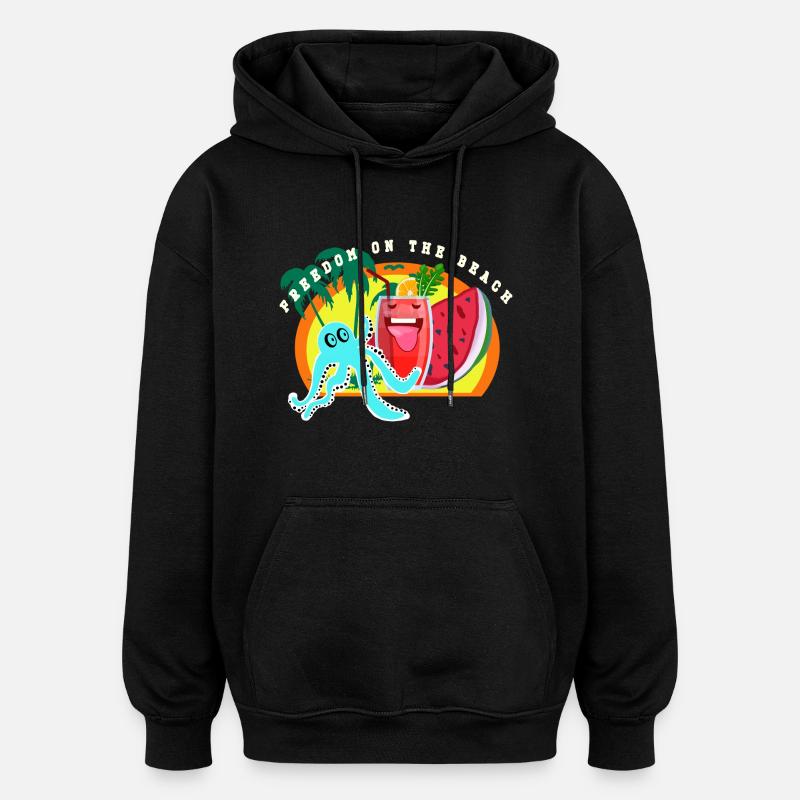 Plage, mer et liberté - Sweat à capuche oversize unisexe - noir
