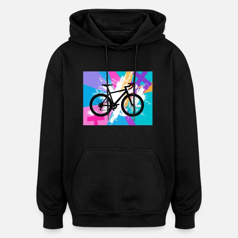 illustration,mountain bike,road bike,graffiti,pink - Oversized Unisex Hoodie - black