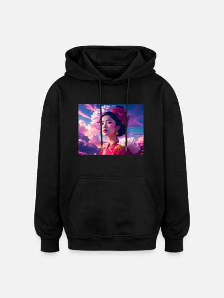 Asian,Geisha,Japan,Illustration - Oversized Unisex Hoodie - black