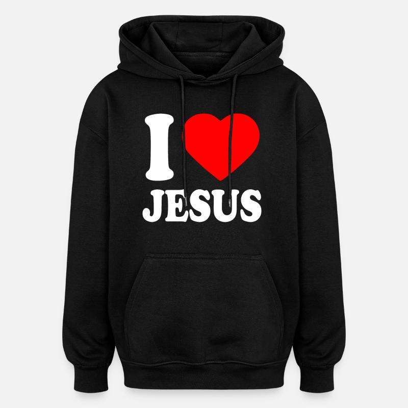 I love jesus - Sweat à capuche oversize unisexe - noir