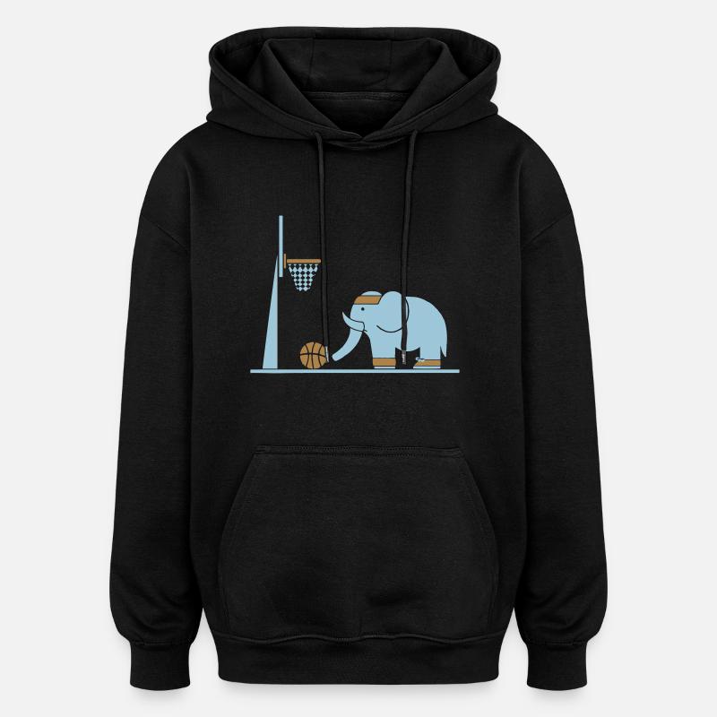 Éléphant joue au basketball - Sweat à capuche oversize unisexe - noir