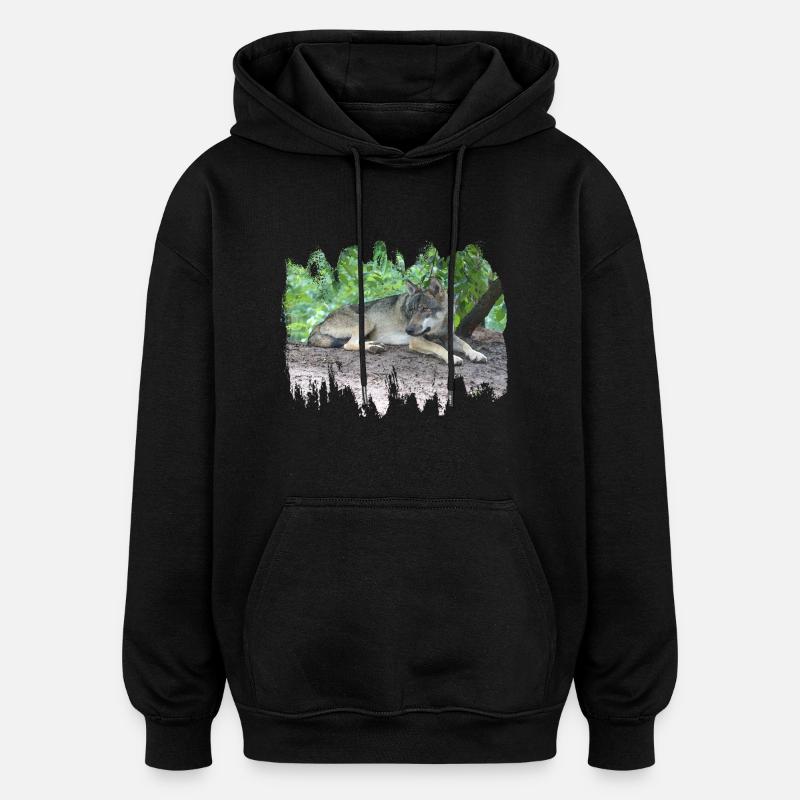 Grauwolf - Oversized Unisex Hoodie - Schwarz