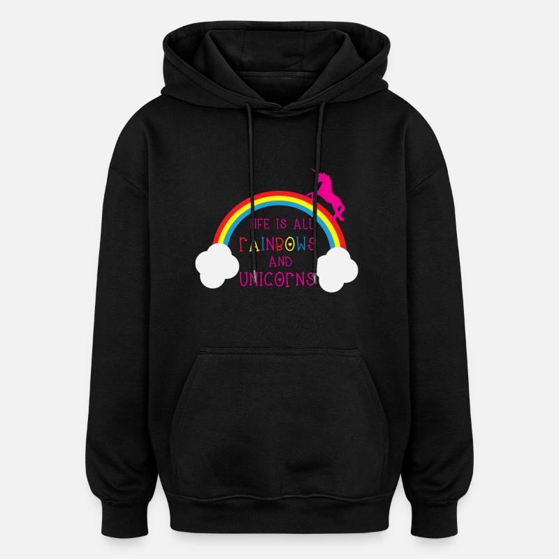 Rainbows & Unicorns - Sweat à capuche oversize unisexe - noir
