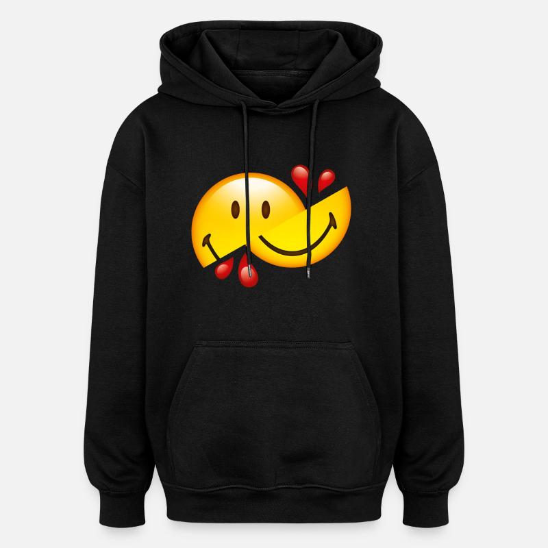 Smiley Glossy Cut in Half - Oversized Unisex Hoodie - black