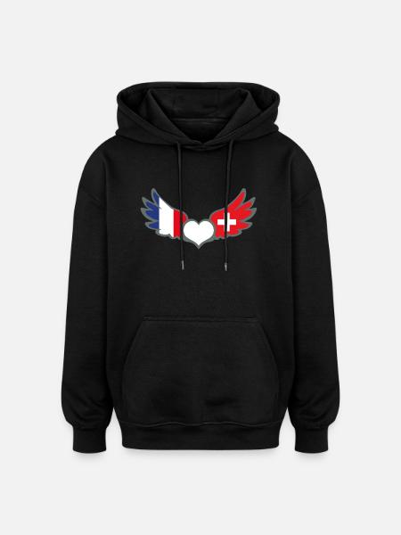 Drapeaux Français et Suisse Flag France et Suisse - Sweat à capuche oversize unisexe - noir