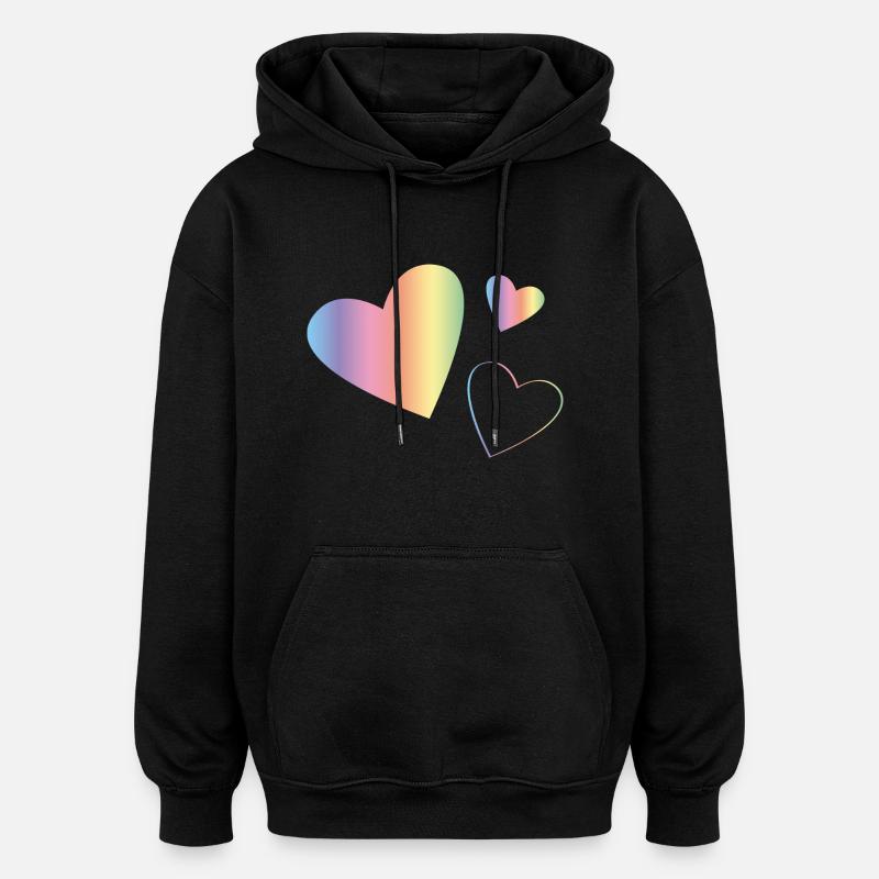 Cœurs arc-en-ciel - Sweat à capuche oversize unisexe - noir