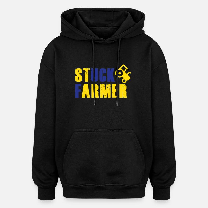 STUCK FARMER YELLOW BLUE - Oversized Unisex Hoodie - black