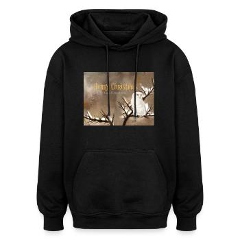 Fröhliche Weihnachten Schneeeule Winterszenerie - Oversized Unisex Hoodie - Schwarz - Vorne - Noah (186cm)