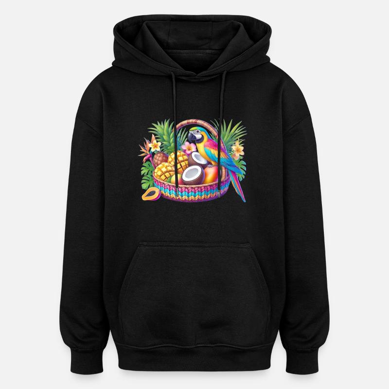 Obstkorb mit Papagei - Oversized Unisex Hoodie - Schwarz