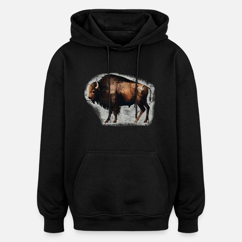 Bison Büffel Wisent Höhlenmalerei - Oversized Unisex Hoodie - Schwarz