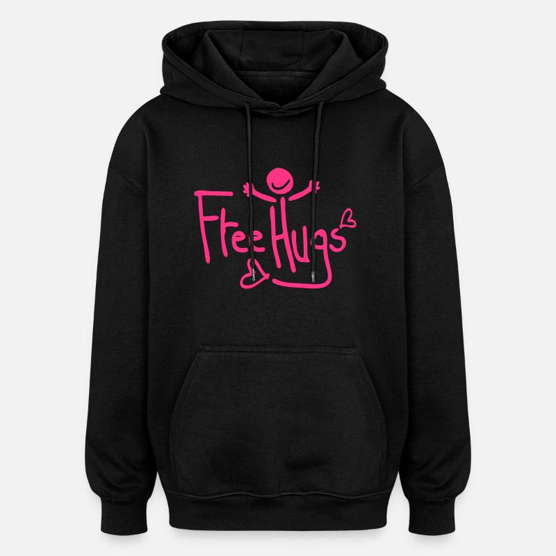 Free Hugs text smile face - Oversized Unisex Hoodie - black