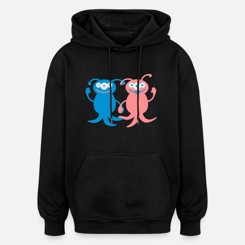 Cute Alien Love Couple - Sweat à capuche oversize unisexe - noir