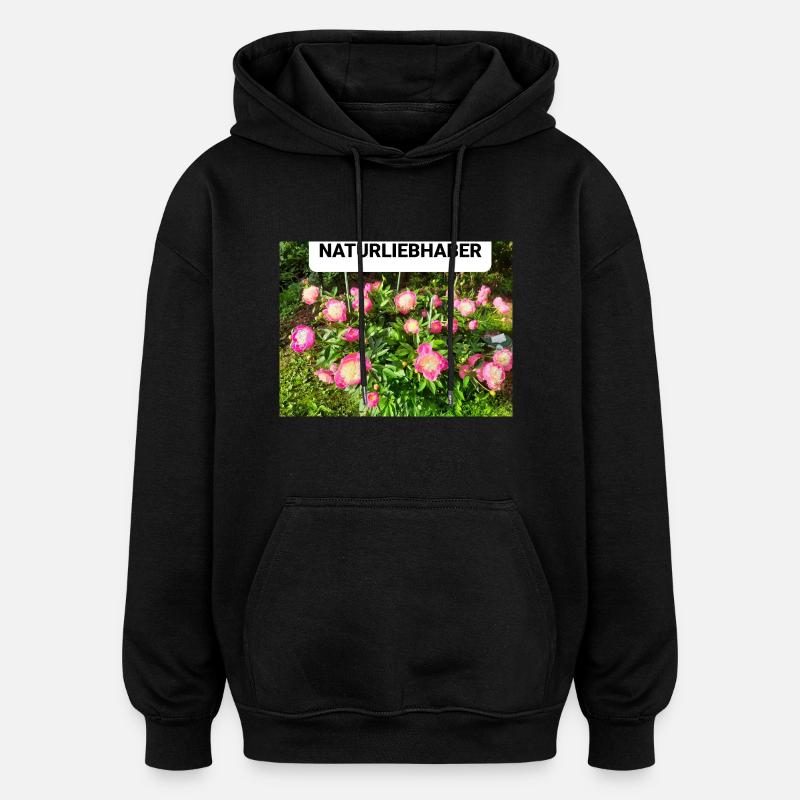 Pivoines - Sweat à capuche oversize unisexe - noir