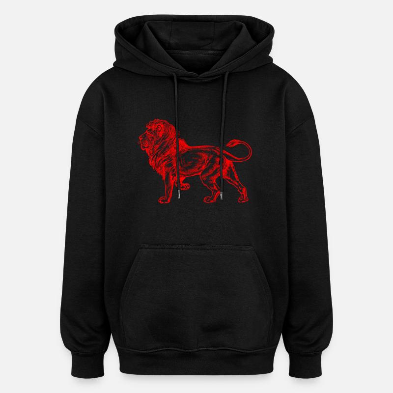 Big Lion rouge - Sweat à capuche oversize unisexe - noir