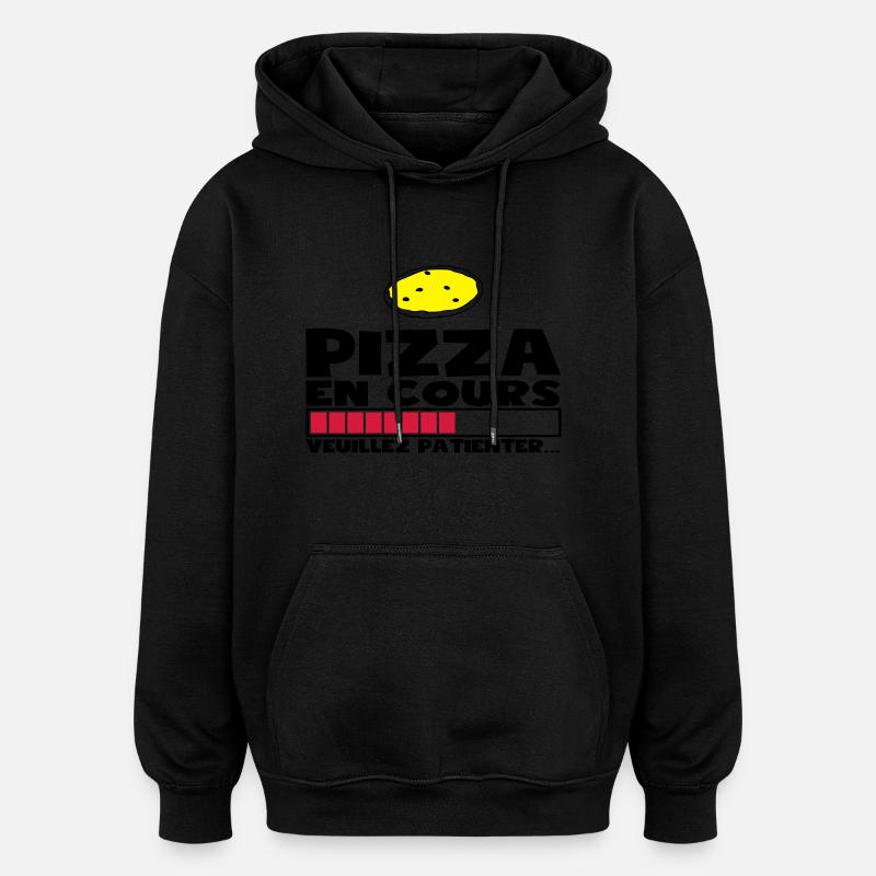 PIZZA EN COURS(+dessin) - Sweat à capuche oversize unisexe - noir