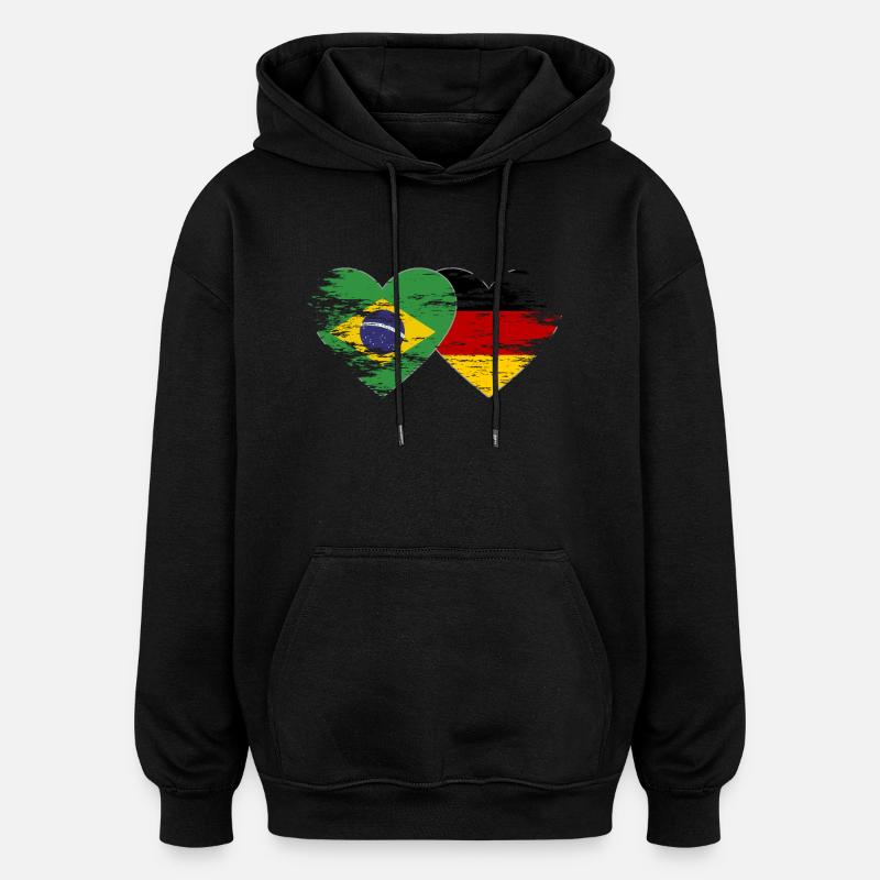 Brésil Allemagne drapeau utilisé coeur - Sweat à capuche oversize unisexe - noir