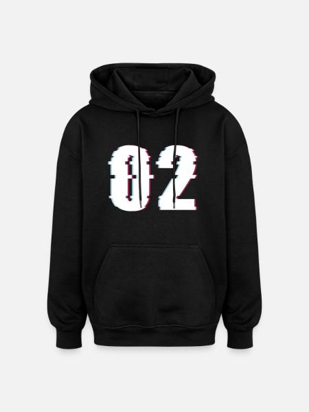 Two 2 Two 02 Number Effect Distorted Number - Oversized Unisex Hoodie - black