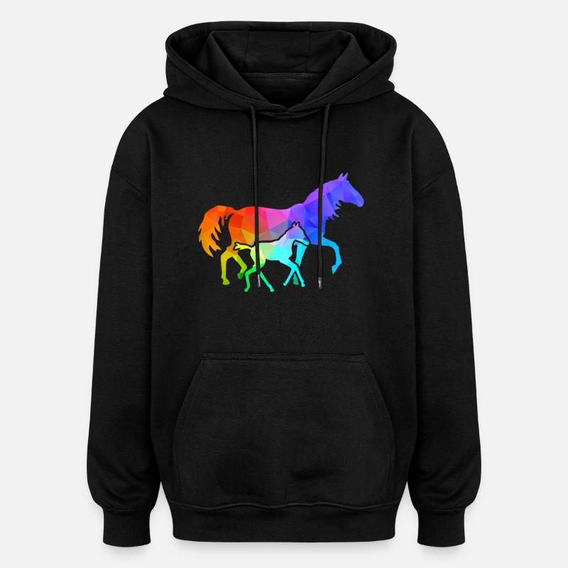 Stute mit Fohlen - Oversized Unisex Hoodie - Schwarz