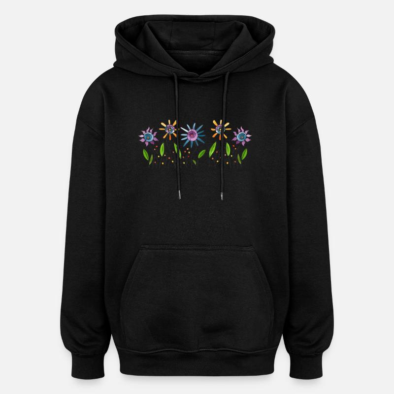 Blumen - Oversized Unisex Hoodie - Schwarz
