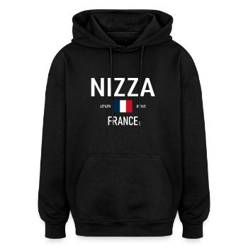 Nizza - France - Frankreich - Flagge - Koordinaten - Oversized Unisex Hoodie - Schwarz - Vorne - Noah (186cm)