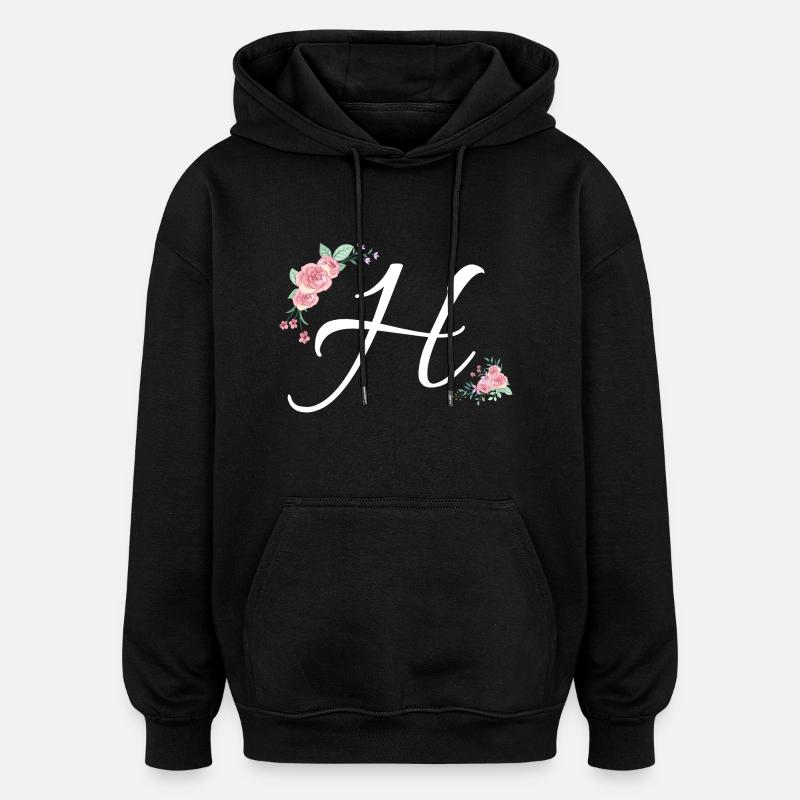 Lettre h fleurs - Sweat à capuche oversize unisexe - noir