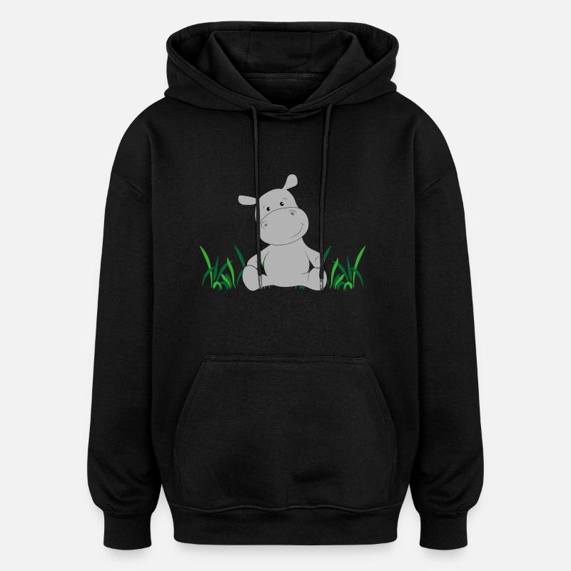 Nilpferd auf Wiese - Oversized Unisex Hoodie - Schwarz