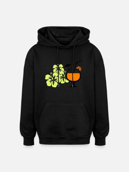Hawaiian Hibiscus Cocktail - Oversized Unisex Hoodie - black