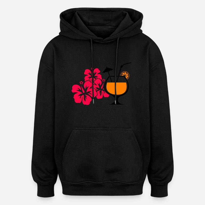 Hawaii Hibiscus Cocktail Drink - Oversized Unisex Hoodie - black