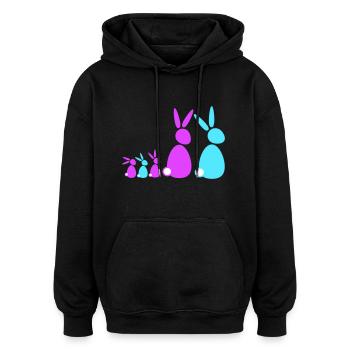 5 lapins, famille, enfants, parents, trois frères et sœurs, doux - Sweat à capuche oversize unisexe - noir - Devant - Noah (186cm)