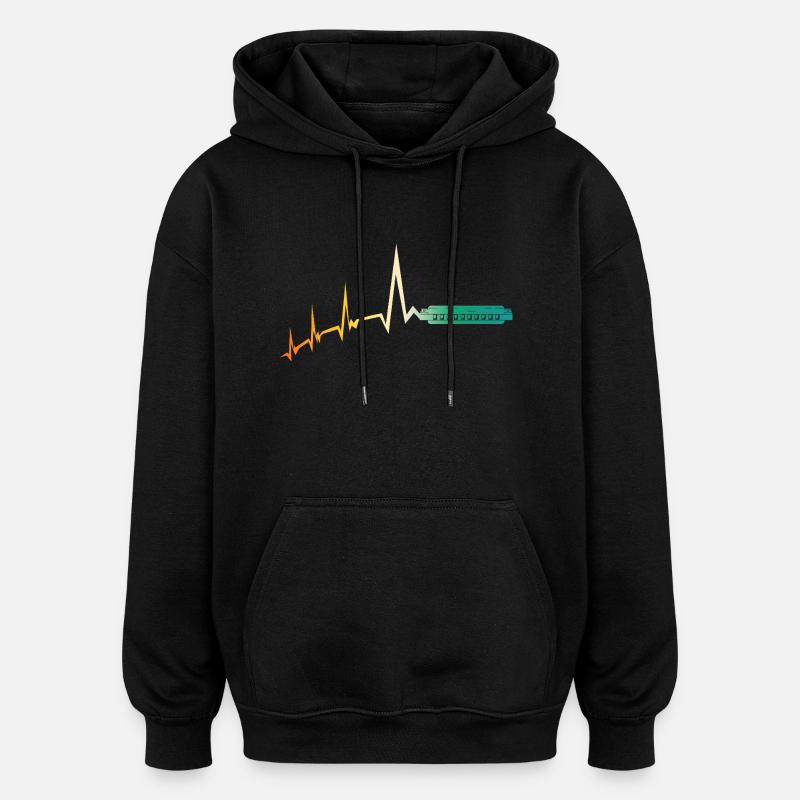 Harmonica Heartbeat Harmonica - Oversized Unisex Hoodie - black