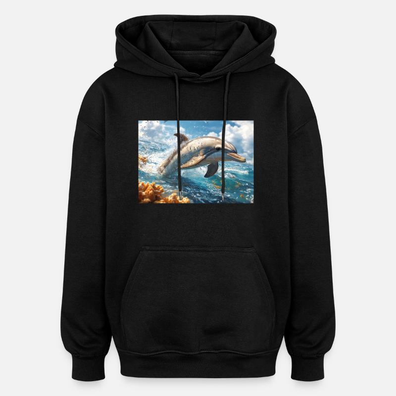 Springender Delfin Tümmler Meeressäuger - Oversized Unisex Hoodie - Schwarz
