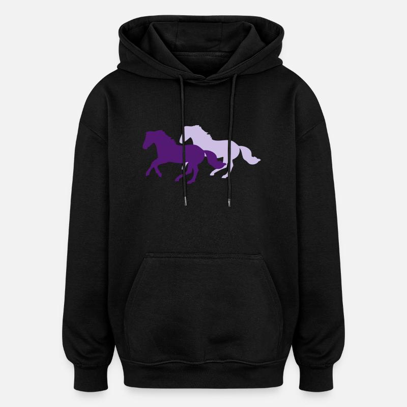 Deux chevaux au galop - Sweat à capuche oversize unisexe - noir