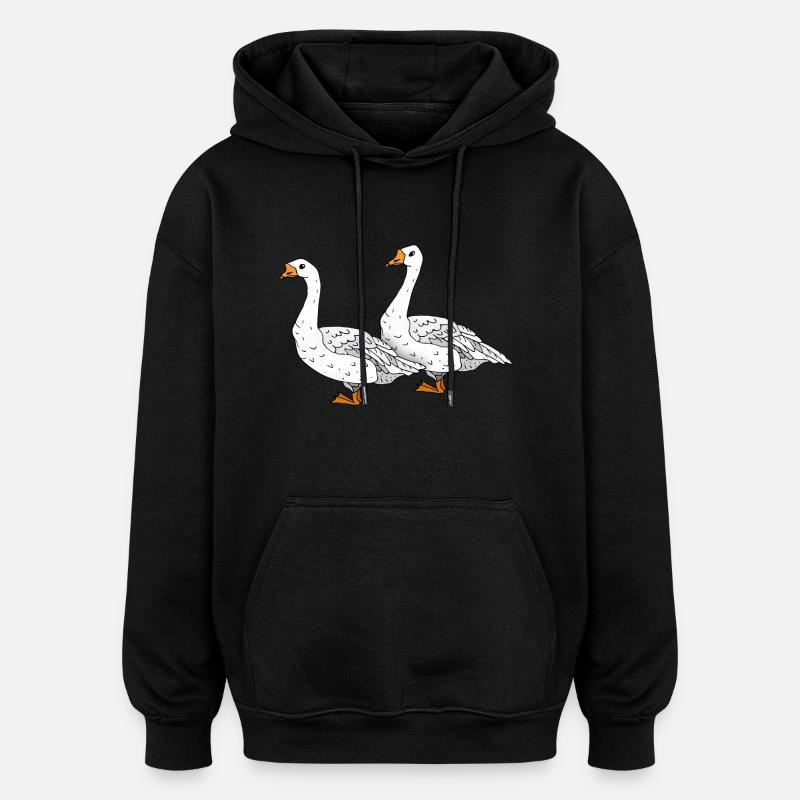 Gänse - Oversized Unisex Hoodie - Schwarz