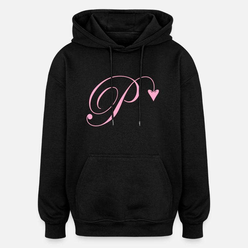 Monogram P Heart Vine - Oversized Unisex Hoodie - black