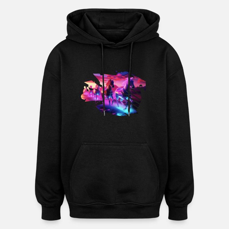 Troupeau électrique - Synthwave Horses - Sweat à capuche oversize unisexe - noir