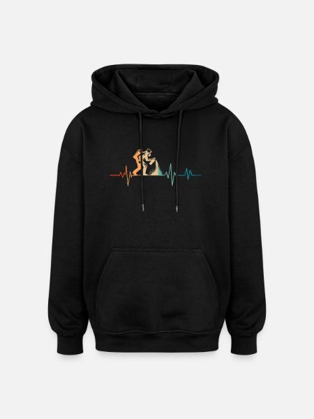 Retro Heartbeat Graffiti - Oversized Unisex Hoodie - black