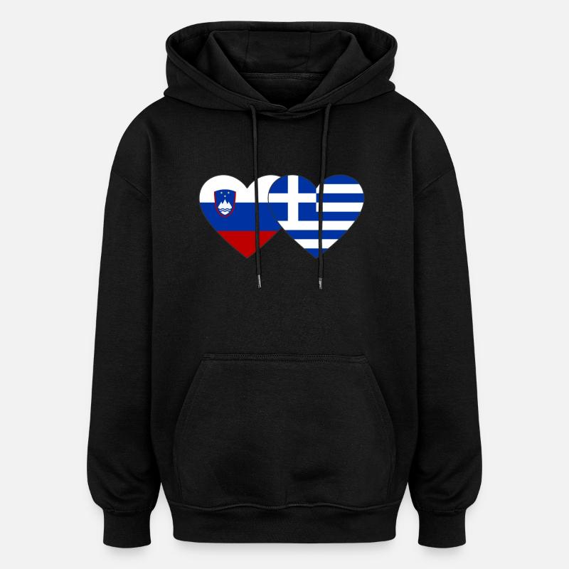 Slovénie Grèce Drapeau Coeur - Sweat à capuche oversize unisexe - noir