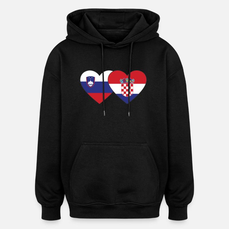 Slovénie Croatie Drapeau Coeur - Sweat à capuche oversize unisexe - noir