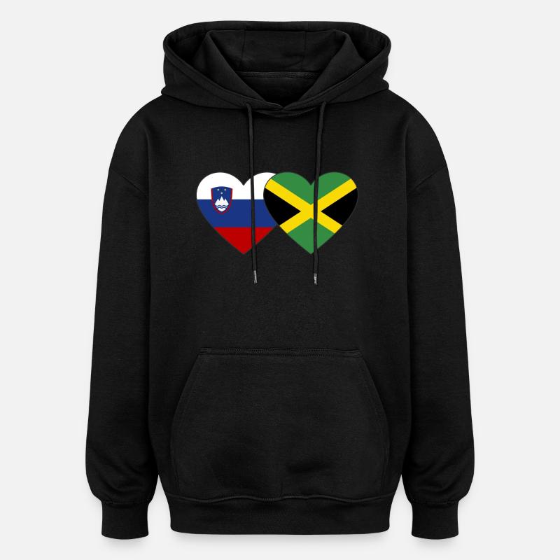Slovénie Jamaïque Drapeau Coeur - Sweat à capuche oversize unisexe - noir