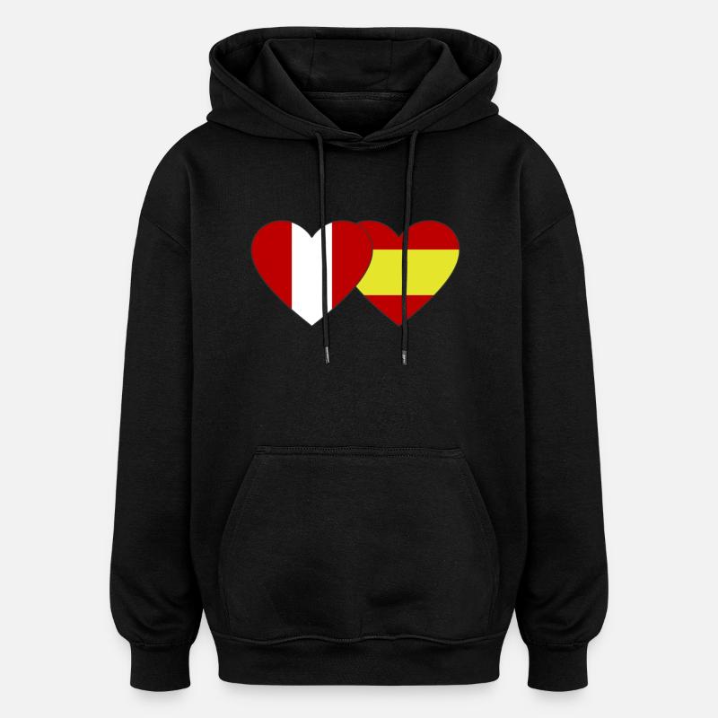Pérou Espagne Drapeau Coeur - Sweat à capuche oversize unisexe - noir