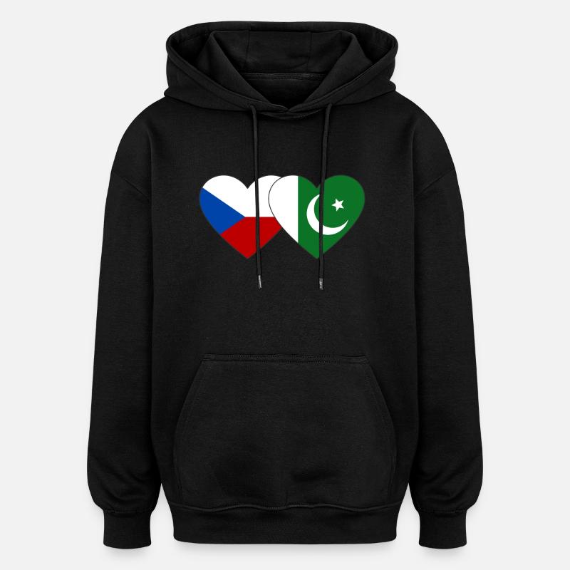 République tchèque Pakistan Drapeau Coeur - Sweat à capuche oversize unisexe - noir