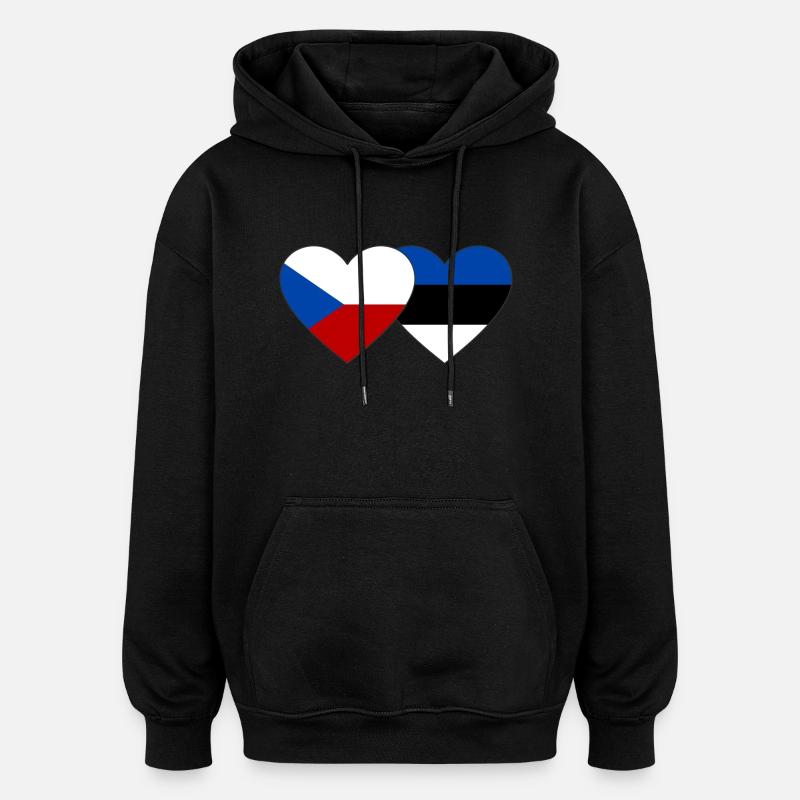 République tchèque Estonie Drapeau Coeur - Sweat à capuche oversize unisexe - noir