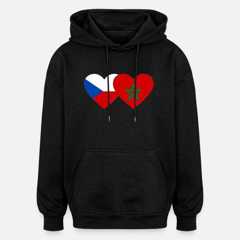 République tchèque Maroc Drapeau Coeur - Sweat à capuche oversize unisexe - noir