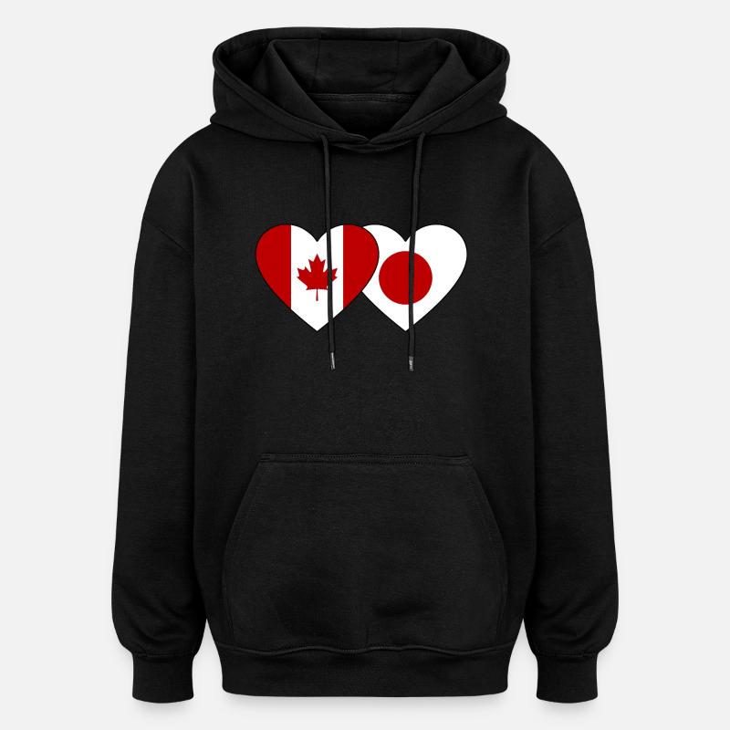 Drapeau du Canada Japon Coeur - Sweat à capuche oversize unisexe - noir