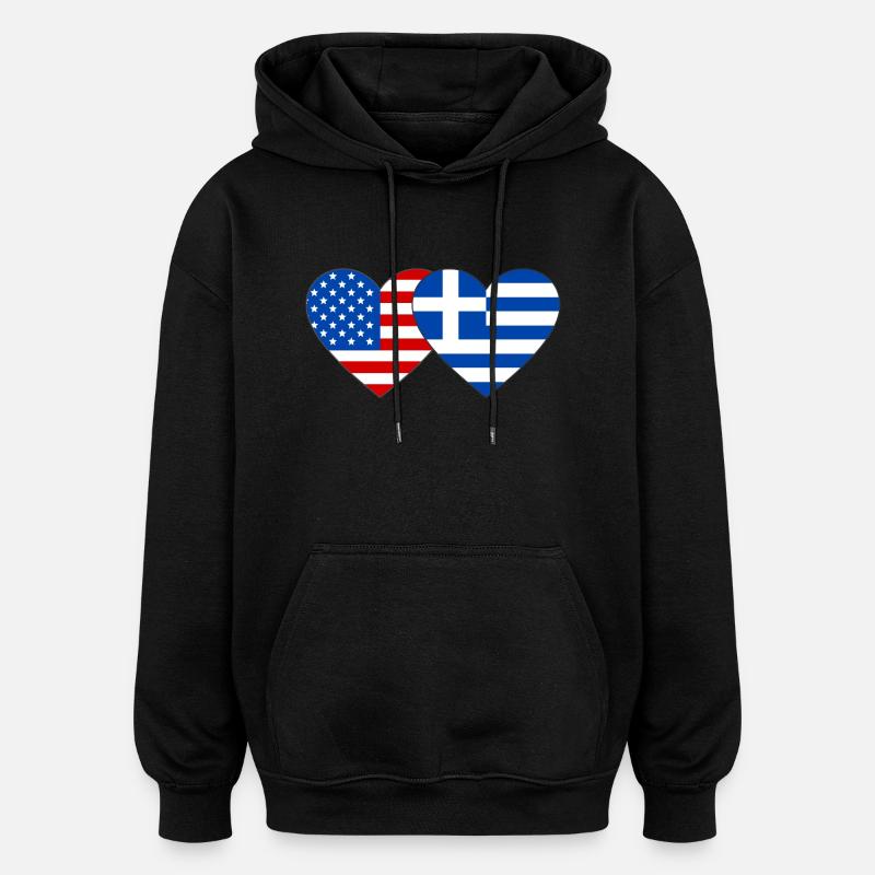 États-Unis, Grèce, Drapeau, Coeur - Sweat à capuche oversize unisexe - noir