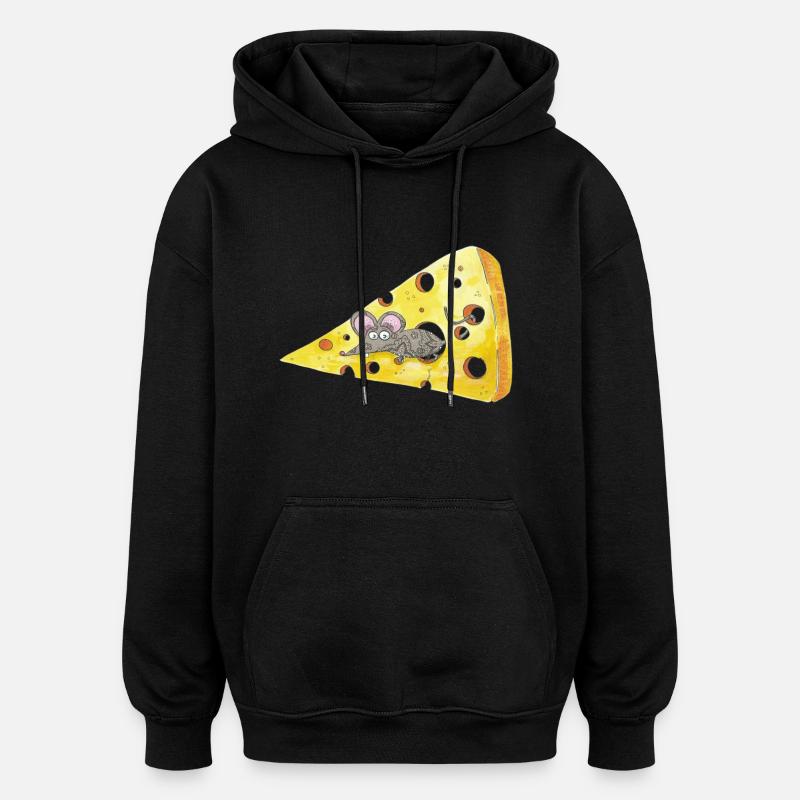 Souris croqueuse de fromage - Sweat à capuche oversize unisexe - noir