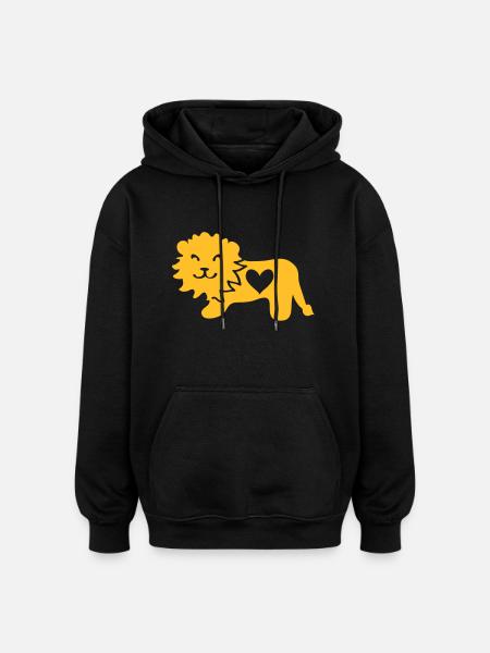 Löwe mit Herz - Oversized Unisex Hoodie - Schwarz