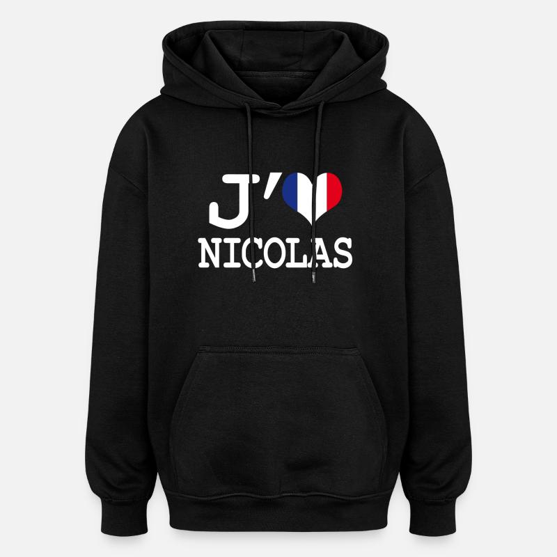 j'aime Nicolas - Sweat à capuche oversize unisexe - noir